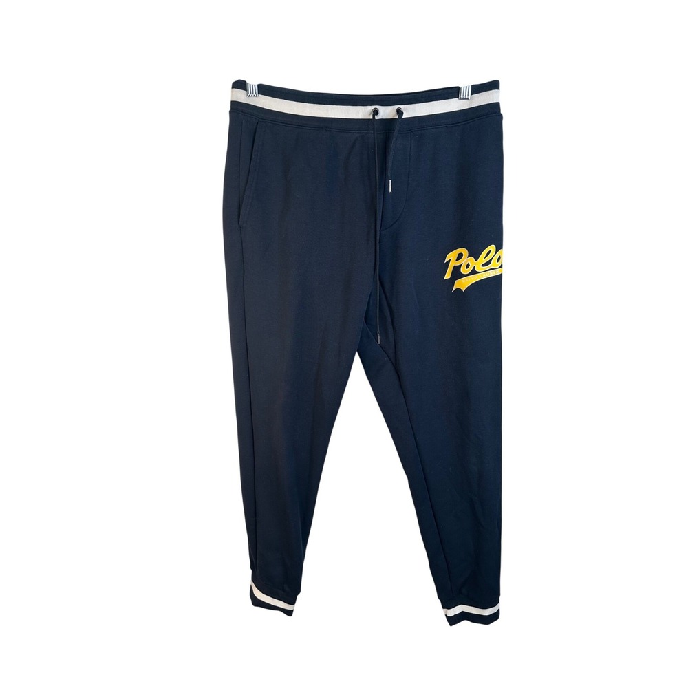Polo Ralph Lauren Men's Navy Yellow Script Logo Jogger Sweatpants Size Medium